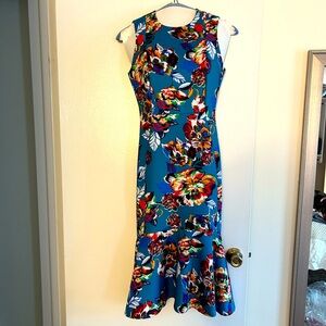 CALVIN KLEIN Teal Ruffle Hem Sleeveless Dress